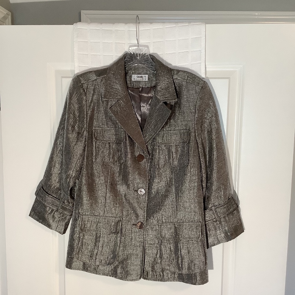 Joan Rivers Lined Notched Collar Button Down Blazer Light Gray Size XS